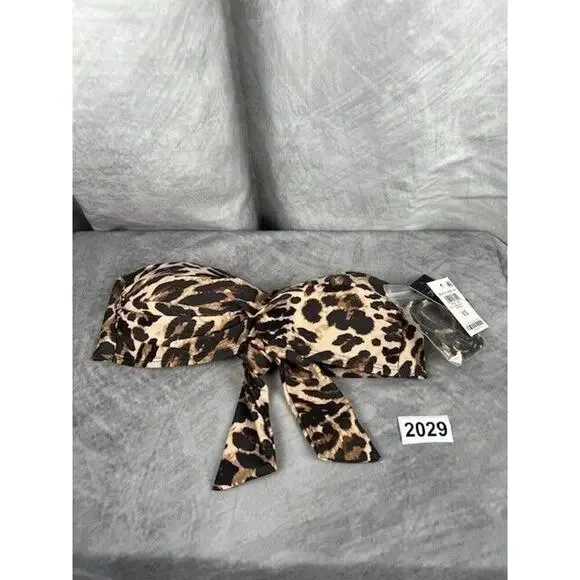 Bar III NATURAL Convertible Cheetah-Print Bandeau Bikini Swim Top, US X-Small - Picture 2 of 6